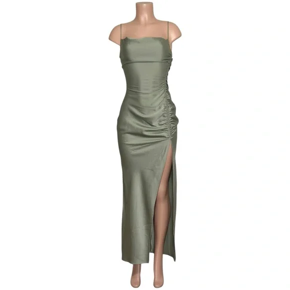 BHLDN Jennings Satin Charmeuse Gown, Moss, 0 (US) - Picture 4 of 9